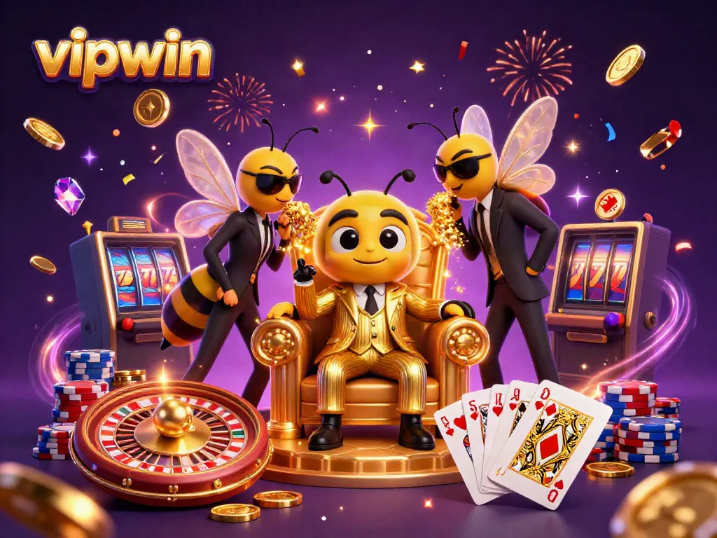 Discover vipwin's thrilling gaming experience with a vibrant casino scene filled with colorful game elements and excitement.